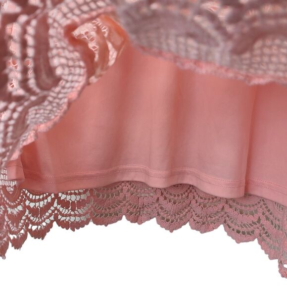 Investment Womens Size Large Floral Crochet Lace Overlay Peach Blouse 3/4 Sleeve - Picture 8 of 11